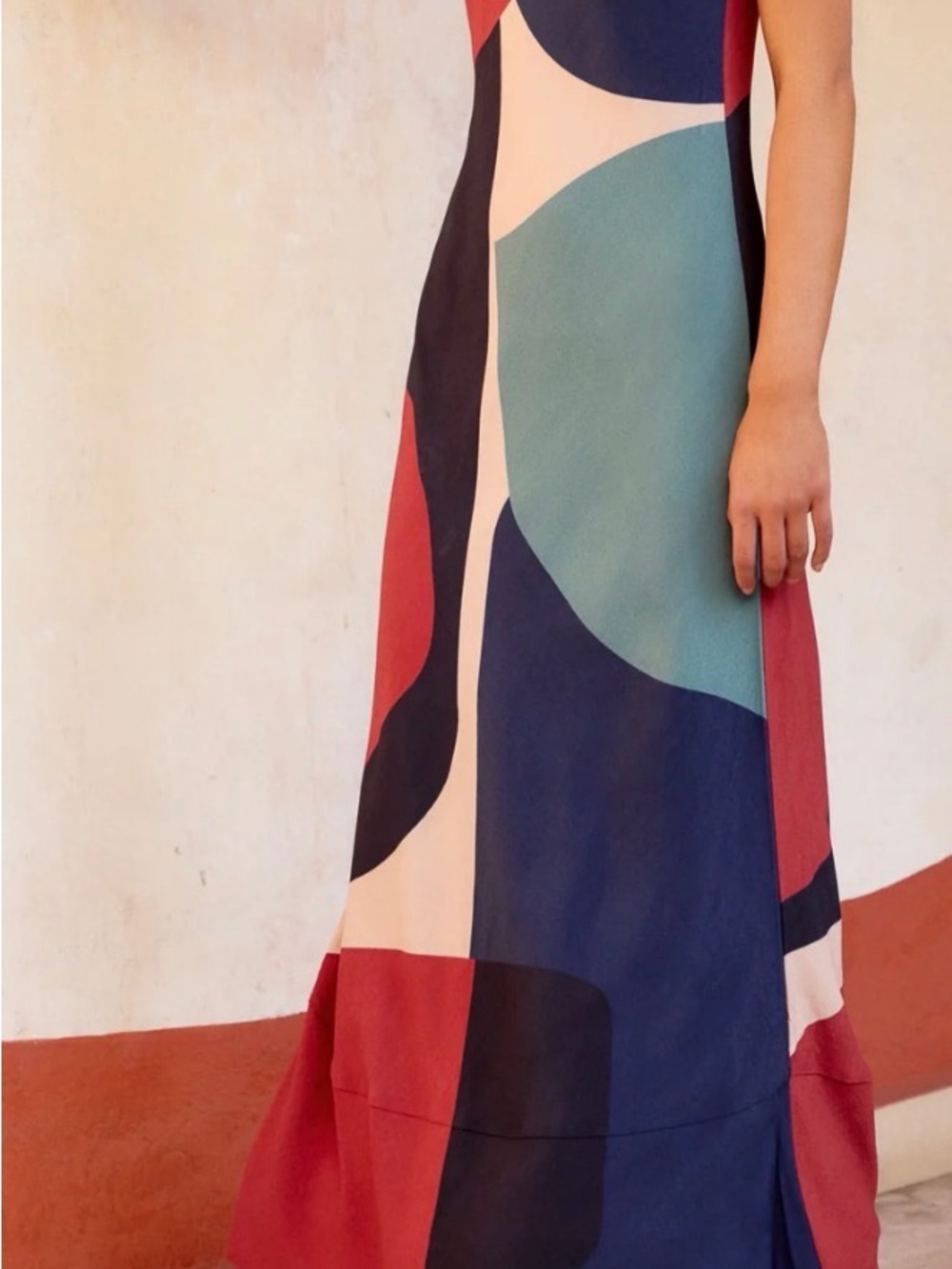 Mister Zimi Multicolor Geometric Slip Dress — Navy, Teal & Red